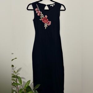 Papaya Black Midi Dress with Red Floral Detail
